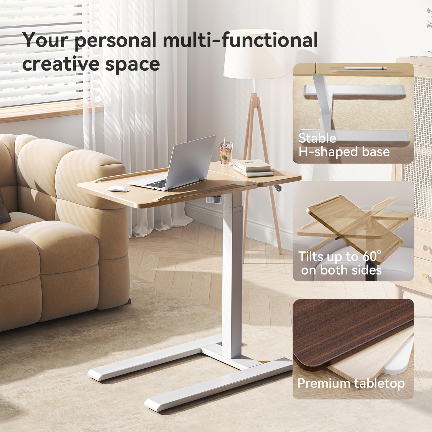 Amazon | SIHOO D01 昇降デスク キャスターあり 空気圧式昇降 H字脚